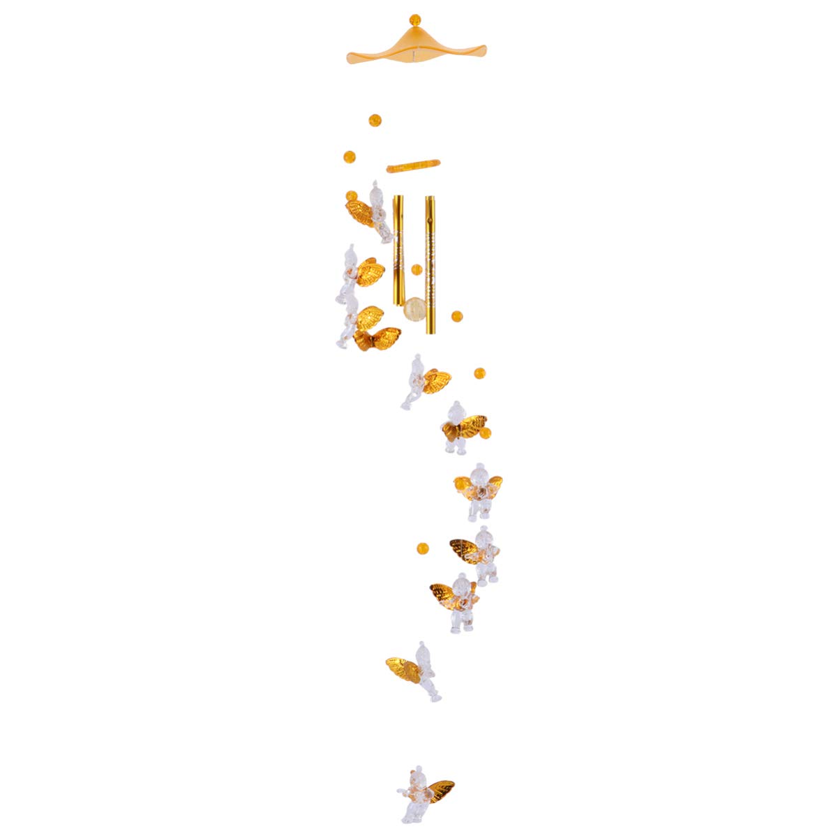 NUOBESTY Solar Powered Color Changing Wind Chime Cupid Angel Wind Chime Led Wind Mobile for Christmas Garden Patio Yard Decorations Golden