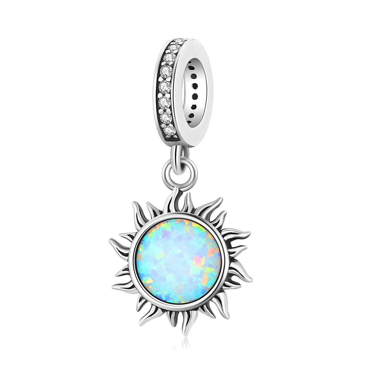 You are My Sunshine Charms Sterling Silver Opal Sun Dangle Pendant Bead Girl Jewelry Beads Gifts for Women Bracelet&Necklace