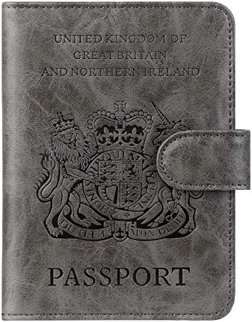 Passport Holders Cover Wallet RFID Blocking Leather Card Case Travel Accessories for Men Women (UK - Grey)