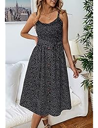 Vestido de verano para mujer con diseño floral y tirantes de espagueti, estilo bohemio, con bolsillos para el cinturón