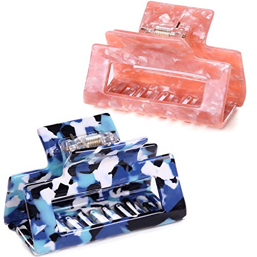 2pcs Square Medium hair claw clips for thick fine hair,Tortoise shell rectangle claw hair clips medium for women ladies