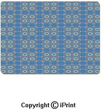 Oversized Mouse Pad,Ancient Culture Art Designs Patchwork Style in Blue Tones with Flowers Curls Gaming Keyboard Pad,9.8x11.8 inch Non-Slip Office Computer Desk Mat,Blue Aqua Orange