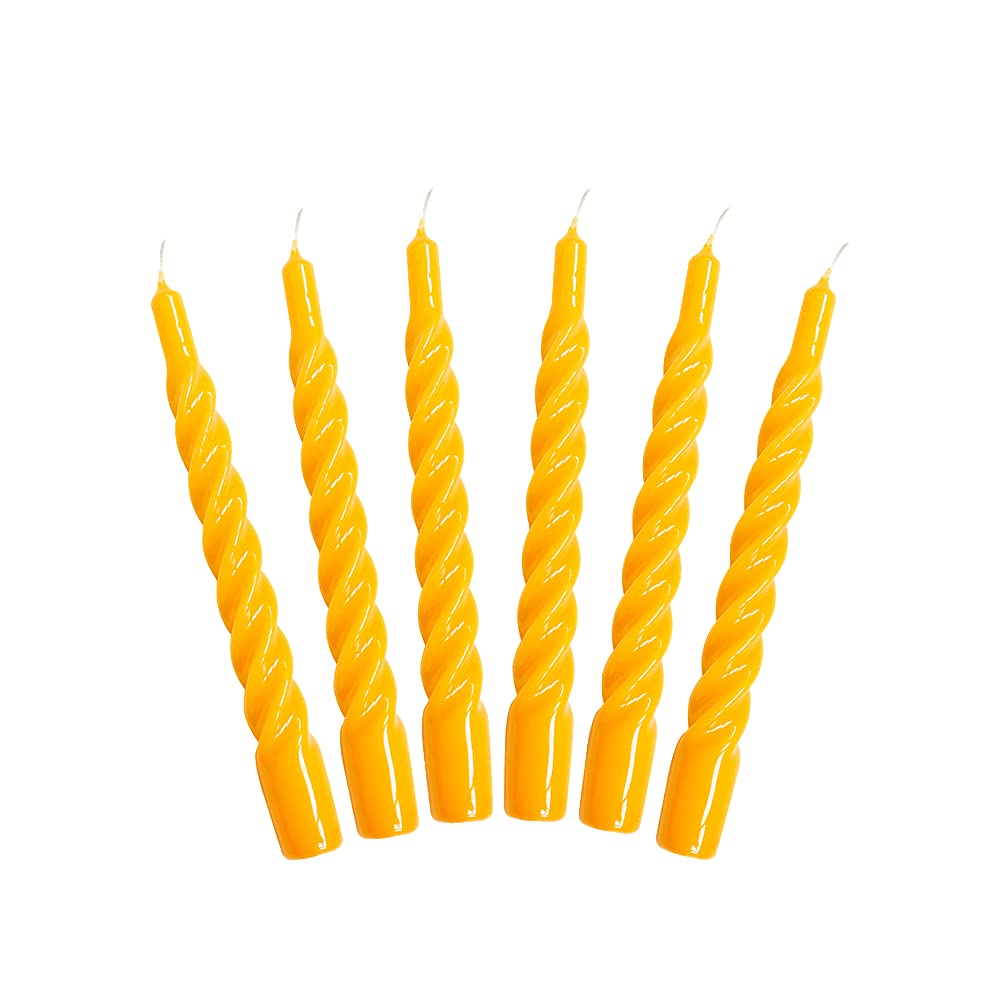 Candles with a Twist®, Made in Italy, 25 Colours Available, Dinner Candles, Twisted Candles Long Burning 5 Hours, Tapered Candles, Lacquered, Unscented Candle Gift Set, 6 pcs. 2.2 x 21cm (Yellow)