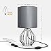 Table Lamp, Bedside Minimalist Fabric Desk Lamp, Aglaia Modern Silver Chrome Metal Basket Cage Style with a Silver Fabric Shade and 4W LED Bulb [Warm White]