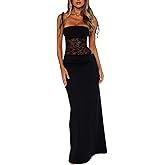 Dxizeavatt Women Sexy Lace Long Corset Dresses Spaghetti Sleeveless Splicing Bodycon Club Party Evening