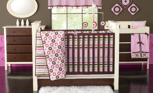 Bacati Mod Crib Fitted Sheet, Pink Dots/Chocolate Stripes