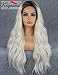 K'ryssma Platinum Blonde Wig with Dark Roots Natural Looking Ombre White Wigs for Women Long Wavy Fashion Synthetic Wig