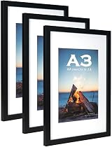 Scholar Tree Black Wooden Picture Frame A3 Set of 3 with Mat MDF