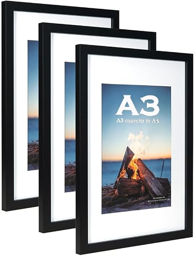 Scholar Tree Black Wooden Picture Frame A3 Set of 3 with Mat MDF