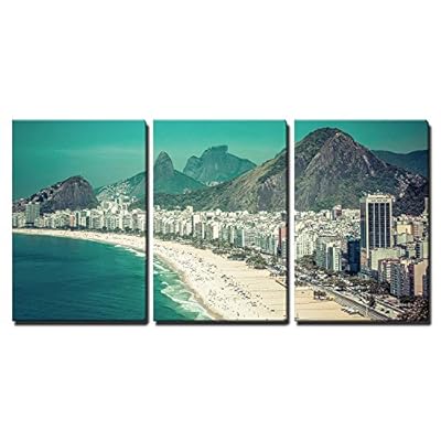 3 Piece Canvas Wall Art - Rio De Janeiro, Brazil - Copacabana Beach - Modern Home Art Stretched and Framed Ready to Hang - 24
