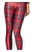 Jescakoo Sexy Red Plaid Print Stretchy Skinny Legging Tight for Women