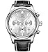 BINGER Mens Date Military Chronograph Watches Stopwatch 24 Hour Luminous Numerals Leather Strap