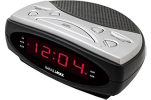 HANNLOMAX HX-137CR Alarm Clock Radio, PLL AM/FM Radio, Dual Alarm, 0.9" LED Display, AC Operation only. (Black-Red LED)