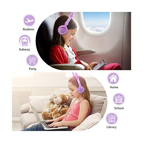 Kids-Headphones-with-Cat-EarLobkin-Wired-Headphones-Over-Ear-for-ChildrenFoldable-Headphone-with-Glowing-Light-for-Kindle-Fire-Samsung-iPad-Tablets-purple LOBKIN Kids Headphones, Cat Ear LED Light Up Wired Headphones Over Ear with 85dB Volume Limited Hearing Protection,Cute…