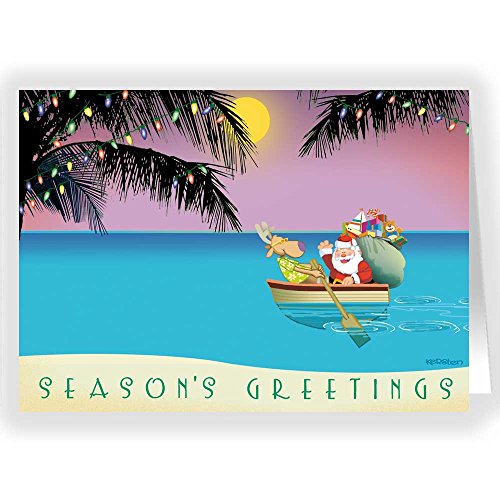 Tropical Sunset & Row Boat Christmas Card Beach 18 Cards and