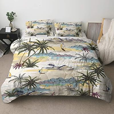 ARIGHTEX 3 Piece Bedding Comforter Set Tropical Beach Palm Tree Print Reversible Bedding Duvet Sets Ultra-Soft All… 51aDC6f3WjL