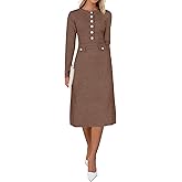 Saodimallsu Women's Fall Long Sleeve Sweater Dress Knit Bodycon Crew Neck Button Decor. Elegant Formal Midi Dresses