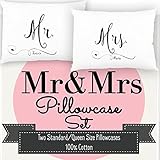 Mr and Mrs Pillowcase Set, Mr and Mrs Pillows, Perfect & Unique Wedding Gift or Anniversary Gift - 100% Cotton 300 TC - by Ocean Drop Designs