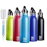 BOGI 20oz Insulated Water Bottle Double Wall Vacuum Stainless Steel Sports Water Bottle Leak Proof Standard Mouth with BPA Free Flex Cap for Outdoor Sports Climbing Camping Hiking + 1 Cleaning(Dblue)