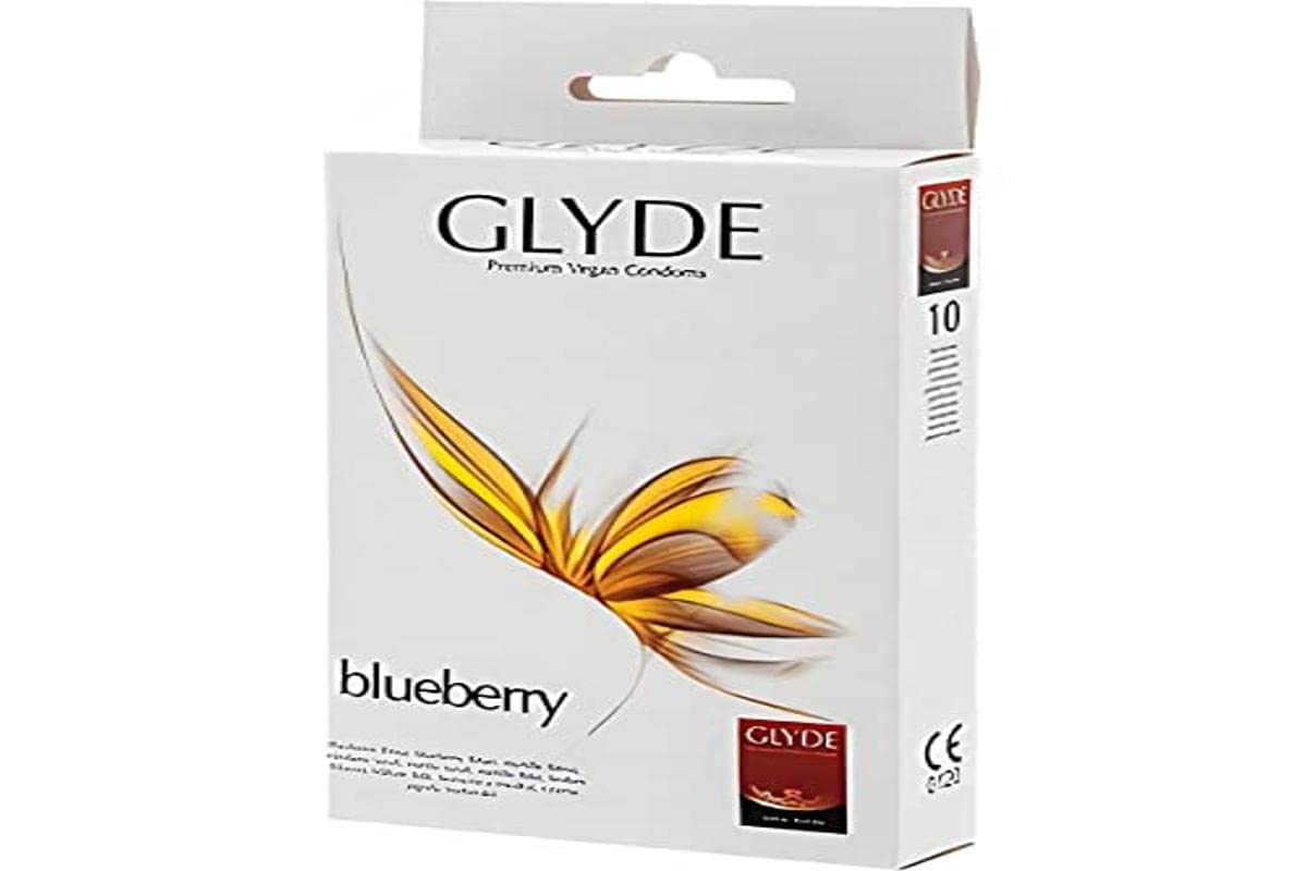 Glyde Ultra Blueberry 10 Blue Condoms with Blueberry Flavour, Certified with the Vegan Flower