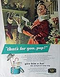 Hat Research Foundation, 40's Print ad. Full Page Color Illustration (pop in front of fireplace as santa claus/little hat) Original Vintage 1947 Collier's Magazine Print Art