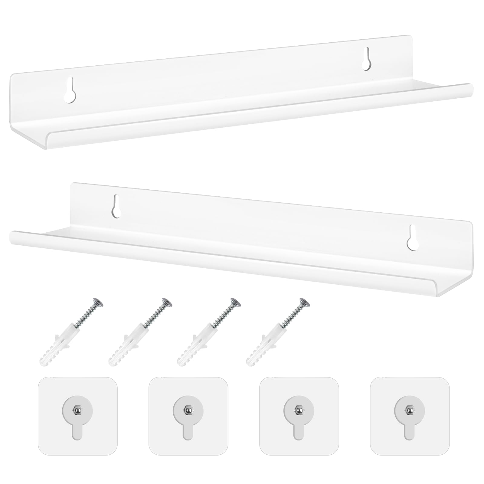 Floating Shelves, 2Pcs, 30x7.9x3.6cm, White, Wall Mounted Shelf with Screw, Picture Shelf Ledge for Bathroom,Kitchen, for Small Items Display