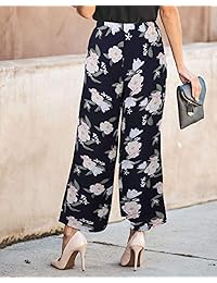 Pantalones de chifón para dama con estampado floral, cintura alta, con cierre de cremallera