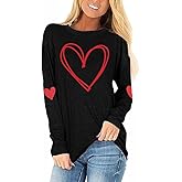 SurBepo Valentines Shirts for Women Love Heart Printed Long Sleeve T-Shirts Raglan Tops
