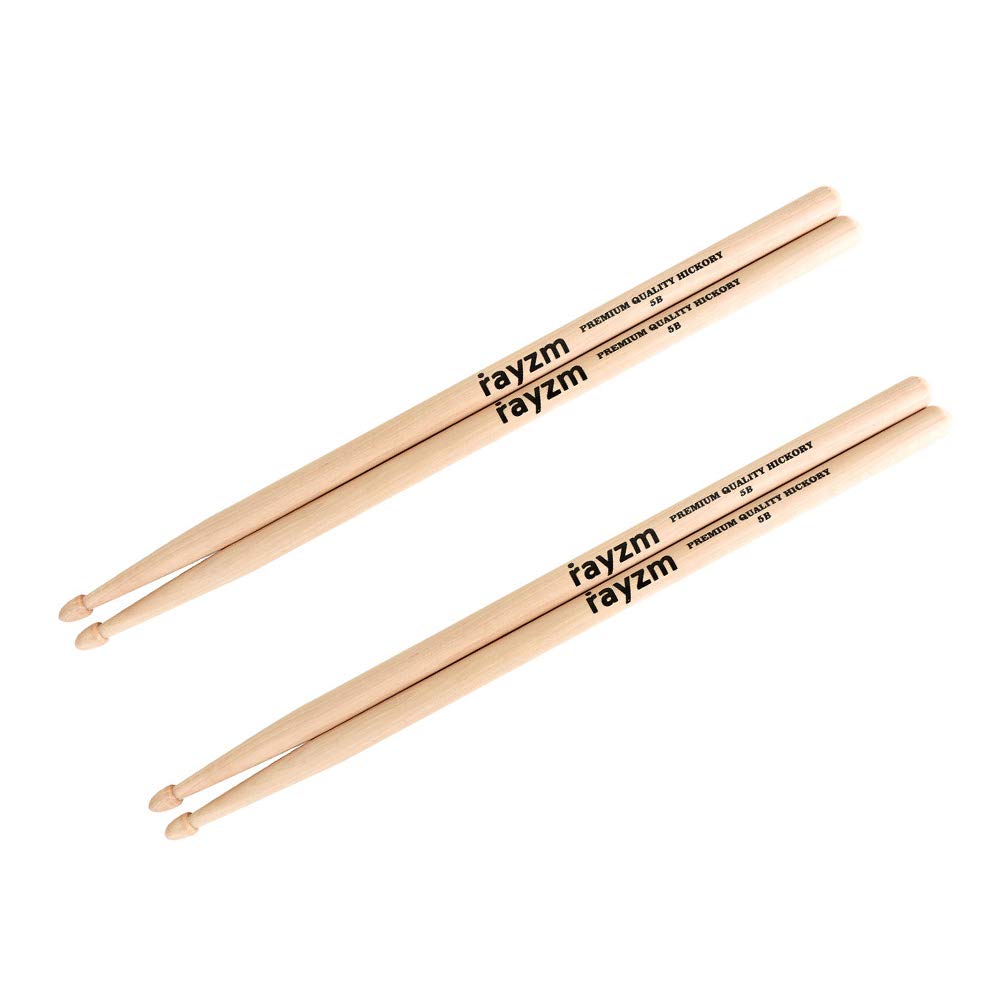 rayzm Drum Sticks 5B, Solid American Hickory Drumsticks/Beater Sticks, Wood Tips