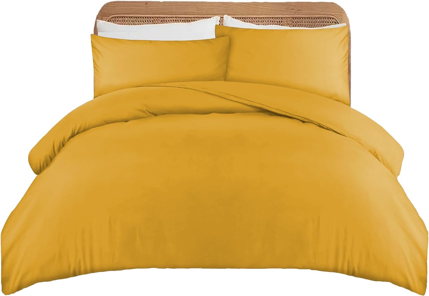 APEX FURNISHINGS Double Duvet Cover Sets - 100% Brushed Microfiber Bedding Quilt Cover with Pillowcases - Ochre
