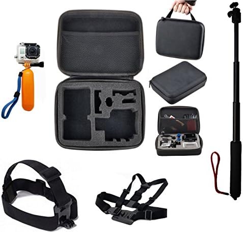 TecTecTec Accessory Kit for Action Cameras: L Storage Case, Extendable Telescopic Monopod / Selfie Stick, Chest Mount Harness, Forehead Harness, Floating Hand Grip, Handlebar / Bicycle Mounts (L)