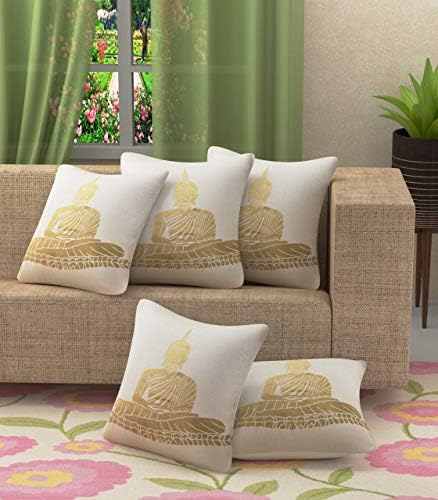 Bingo Strawberry Polyester Decorative Cushion Cover(White & Gold,16x16 Inches)-Set of 5 Covers
