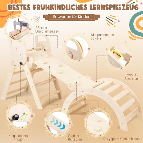 CozyLazy 7-in-1 Montessori Indoor Climbing Frame Set, Malleable Climbing Triangle with Slide and Climbing Arch, Ideal for Babies and Toddlers 1-6 Years, Promotes Play, Movement and Creativity