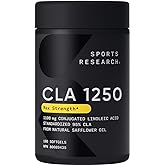 Sports Research CLA - 1250mg with Active Conjugated Linoleic Acid for Men and Women | Non-GMO, Soy & Gluten Free - 95% (180 S