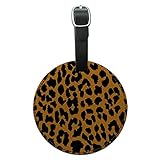 Graphics & More Leopard Print Orange Round Leather Luggage Id Tag Suitcase Carry-on, Black