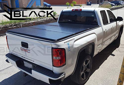 Black Series Hard Trifold Solid Tonneau Pickup Truck Box Cover Top-Mount (Fits 1988-2018 Chevy/GMC Silverado/Sierra 1500 2500HD 3500HD 6.5 Feet (78.9 Inches / 2.0 Metres) Bed Box Size)