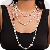 Long Pearl Necklaces for Women Pearl Long Chain Necklace Dainty Gold And Long Pearl Necklaces Layered Pearl Necklace Statement Sweater Strand Chain Jewelry