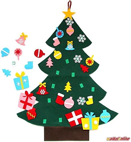 WAIKEI Wall Hanging 3ft Felt Christmas Tree Set with Ornaments Xmas Decoration