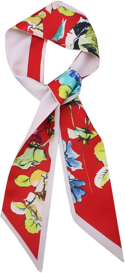 Jiusike Ladies Silk Satin Ribbon Hair Tied Bag Handle Small Neck Square Scarf