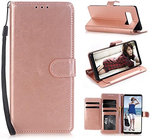 Galaxy S8 Plus Case, SUMOON Luxury Fashion PU Leather Magnet Wallet Credit Card Holder Flip Case Cover with Built-in 5 Card Slots &amp; Stand For Galaxy S8 Plus (Rosegold)