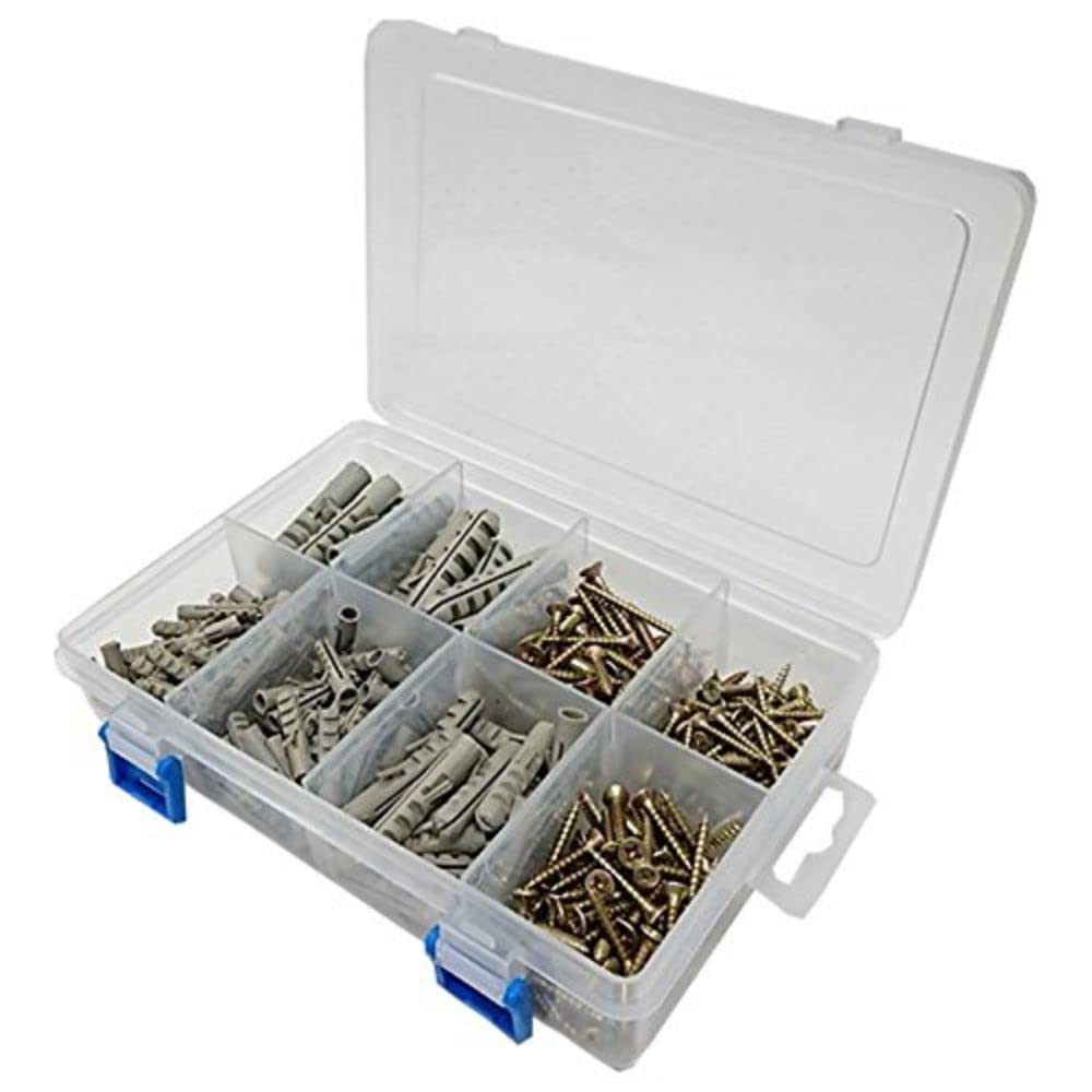Merriway BH06614 (206 Pcs) Assortment of Plasterboard Poly Toggle & BZP Round Head Screws in a 8 Compartment Carry Case - Pack of 206 Pieces