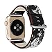 YOSWAN Bracelet for Apple Watch, National Black White Floral Printed Leather Watch Band 38mm 42mm Strap for Apple Watch Flower Design Wrist Watch Bracelet (Black+White Flower, 42mm)