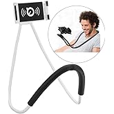 Flexible Long Arms Stand Clip Holder,Hanging on Neck Universal Mobile Phone Stand Lounger's Bracket for Mobile Phone Tablet PC Desktop(White)