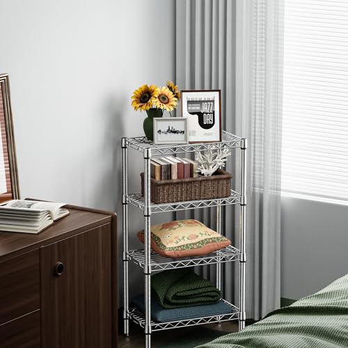 M MZG 4 Tier Metal Shelving Unit, Load Capacity 454 kg, Adjustable Shelves for Garage, Storage, Laundry and Kitchen, Studio, Chrome, 30 x 55 x 100 cm