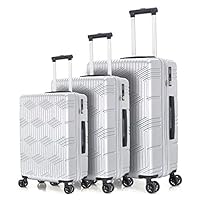 EiioX 3PCS Set ABS + PC Luggage Expandable Suitcase Hardside Light Weight with Password Lock, 20inch, 24inch, 28in, Silver