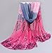 Women Rose Pattern Chiffon Elegant Scarves Vovotrade (Hot Pink)