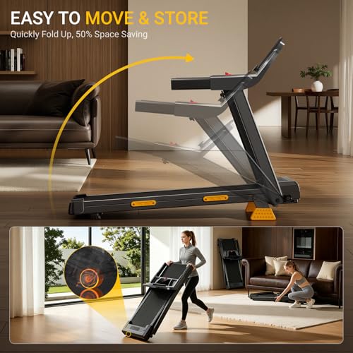 Folding Treadmill with 16% Incline, 4-in-1 Foldable Treadmill 12KM/H for Home, 3HP Running Jogging Machine, 180KG Capacity Quiet Electric Machine for Office Gym, 3 Screen LED Display & 12 Programs
