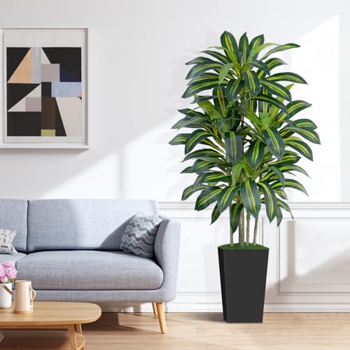Keeplush Dracaena Artificial Tree with Black Pot, 150 cm High Indoor Artificial Plant and 105 Leaves, Artificial Tree for Indoor Outdoor Office Bedrooms Living Room Decoration Modern