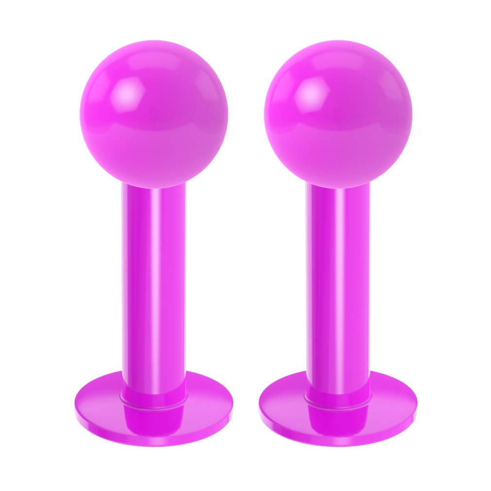 2pc 16mm Labret Bar Studs Lip Ring Monroe Tragus Snake Spider Bites Forward Helix Cartilage Dahlia Conch Purple Dental-Grade Acrylic 4mm Ball Piercing - 6mm