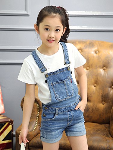 Big Girl's Denim Jumpsuit Boyfriend Jeans Denim Romper Suspender Shortalls Overalls 120 Blue